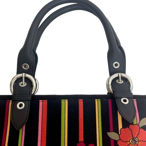 Talbots Floral Stripe Satchel - Black and Pink - Picture 4 of 15